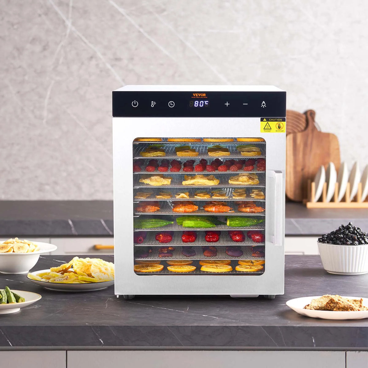 10 Trays Food Dehydrator Stainless Steel Machine 800W/1000W Household Vegetables Fruit Dryer with Digital Timer for Home