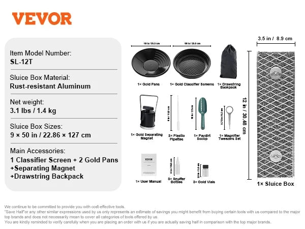 Gold Panning Kit With Mini Sluice Box,12/50In Aluminum Gold Mining Equipment, 16/23 PCS Gold Prospecting Kit with Gold Pan