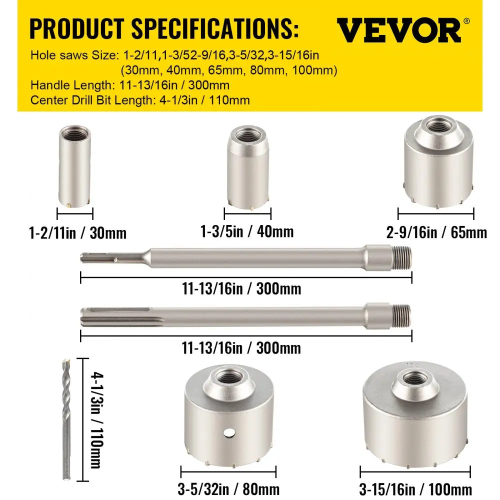 4 in 1 Concrete Hole Saw Kit 8/9PCS 30-100/40-125 mm SDS Plus or SDS Max Shank Cement Drill Bit Wall Hole Opener Tools Set
