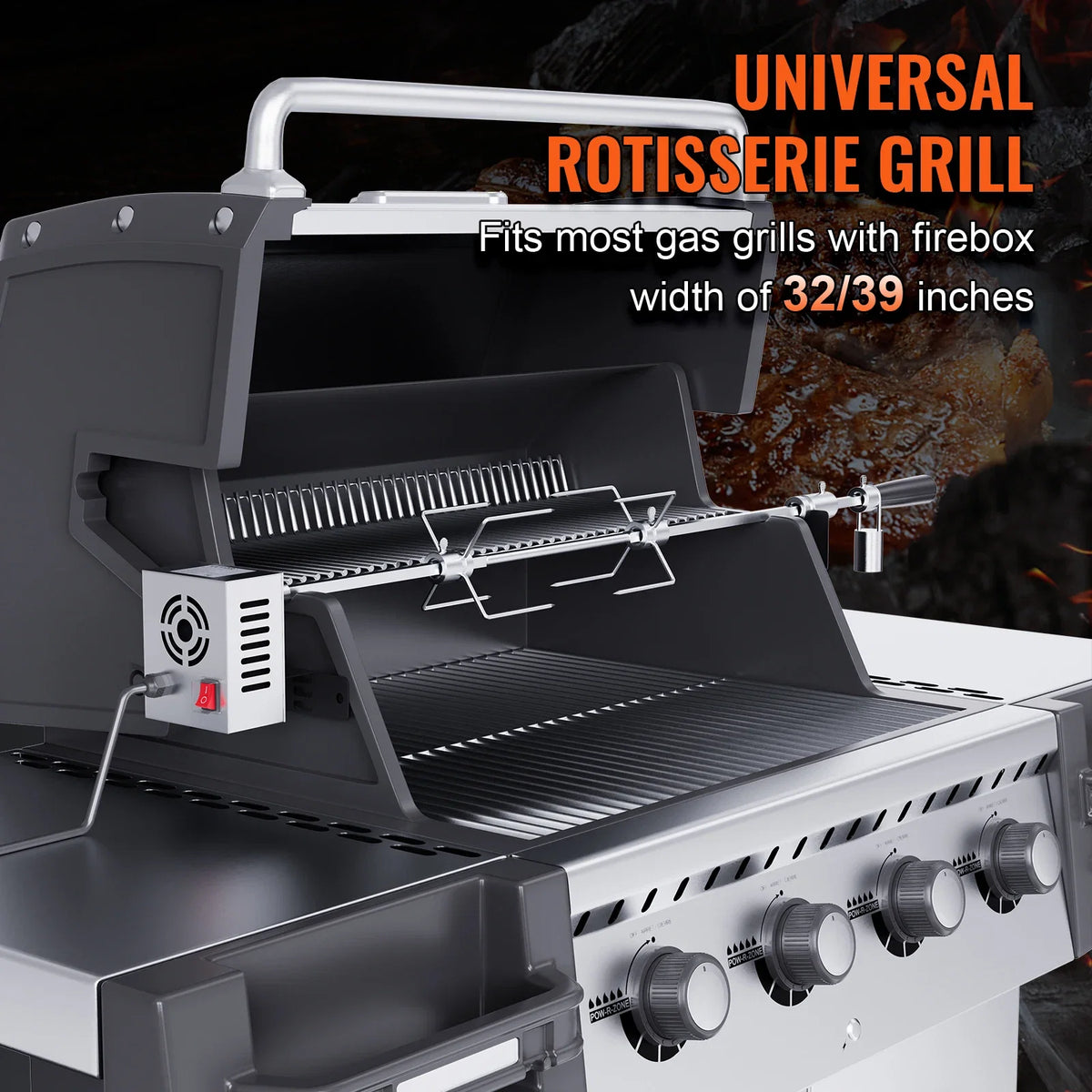 Universal Grill Rotisserie Kit, Electric BBQ Grill, Stainless Steel Automatic Grilling Kit, 32"/39" Hexagon Spit Rod