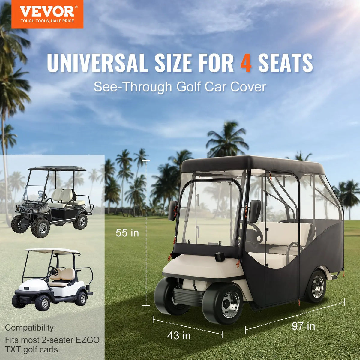 Golf Cart Rain Curtain Enclosure,Protective Anti-dust Sunscreen Rainproof Driving Enclosure with Transparent Windows