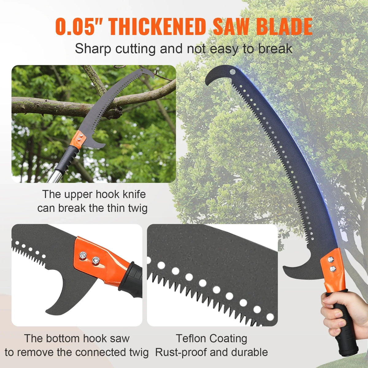 Manual Pole Saw 7.3-27 ft Extendable Tree Pruner Manual High Branches Trimmer w/ 8 Handles for Pruning Palms and Shrubs