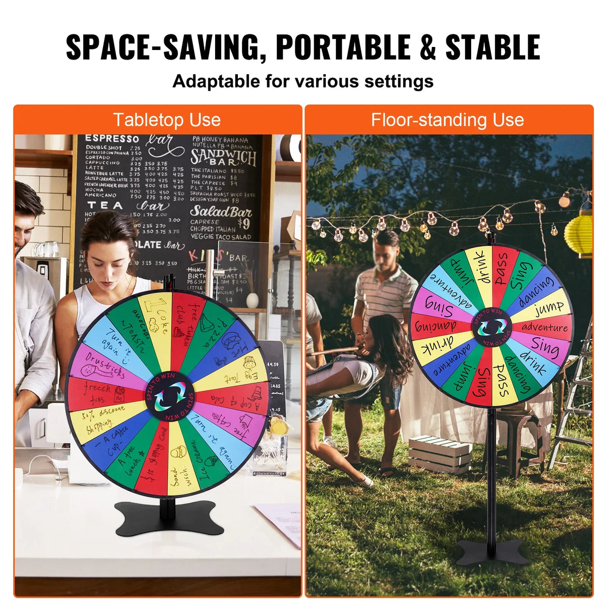 18/24/36 inch Spinning Prize Wheel 14 Slots Spinning Wheel Tabletop or Floor Standing Win Fortune Spin Games in Party Pub