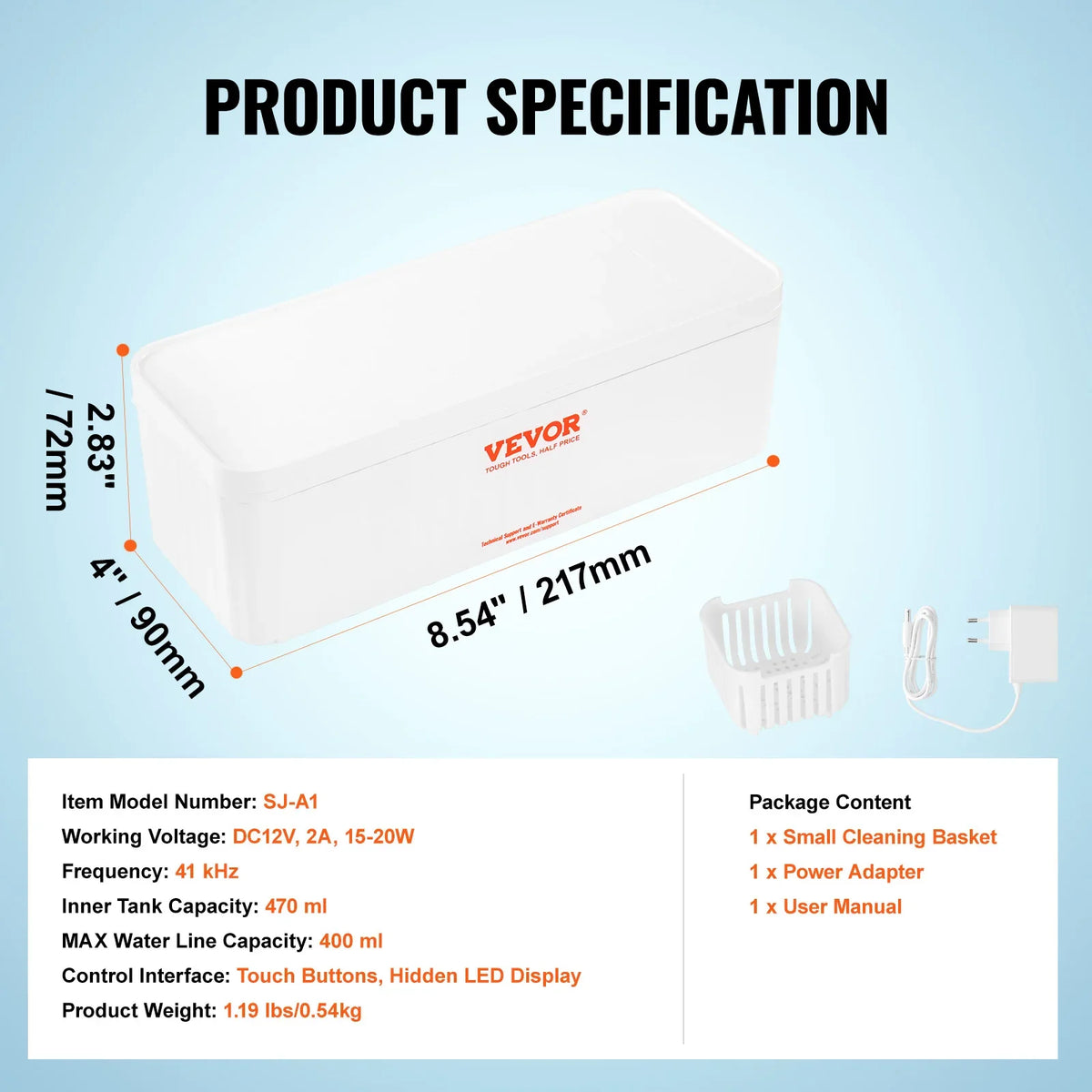 Ultrasonic Cleaner Machine 470ml w/ 4 Timer Modes,Portable ultrasonic jewelry cleaner w/ Cleaning Basket,for Eyeglasses