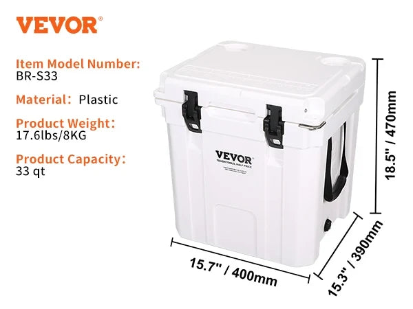 Insulated Portable Cooler, 33 qt, Holds 35 Cans, Ice Retention Hard Cooler w/Heavy Duty Handle, for Camping, Beach, Picnic