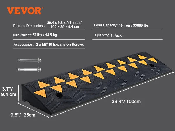 3.7/4.25/6" Rise Height Sidewalk Curb Ramp, 15T Heavy Duty Rubber Ramp for Forklifts, Trucks, Buses, Cars, Wheelchairs