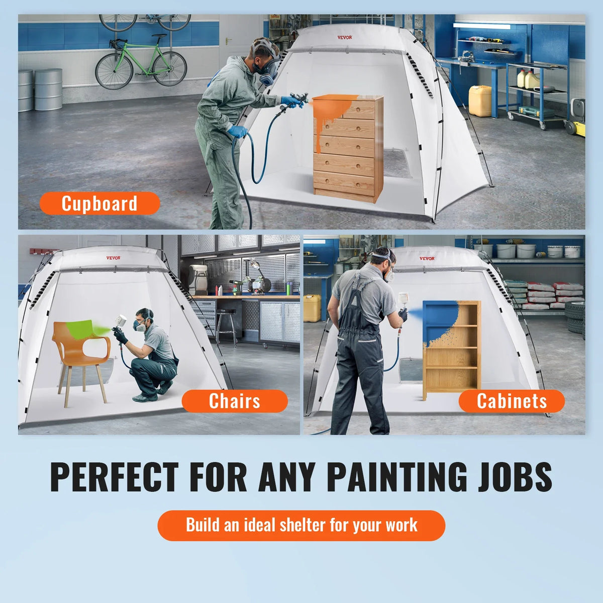 Portable Paint Booth Shelter 7.5x5.2x5.2/10x7x6ft Foldable Spray Painting Tent for Furniture Craft Project DIY Hobby Tool