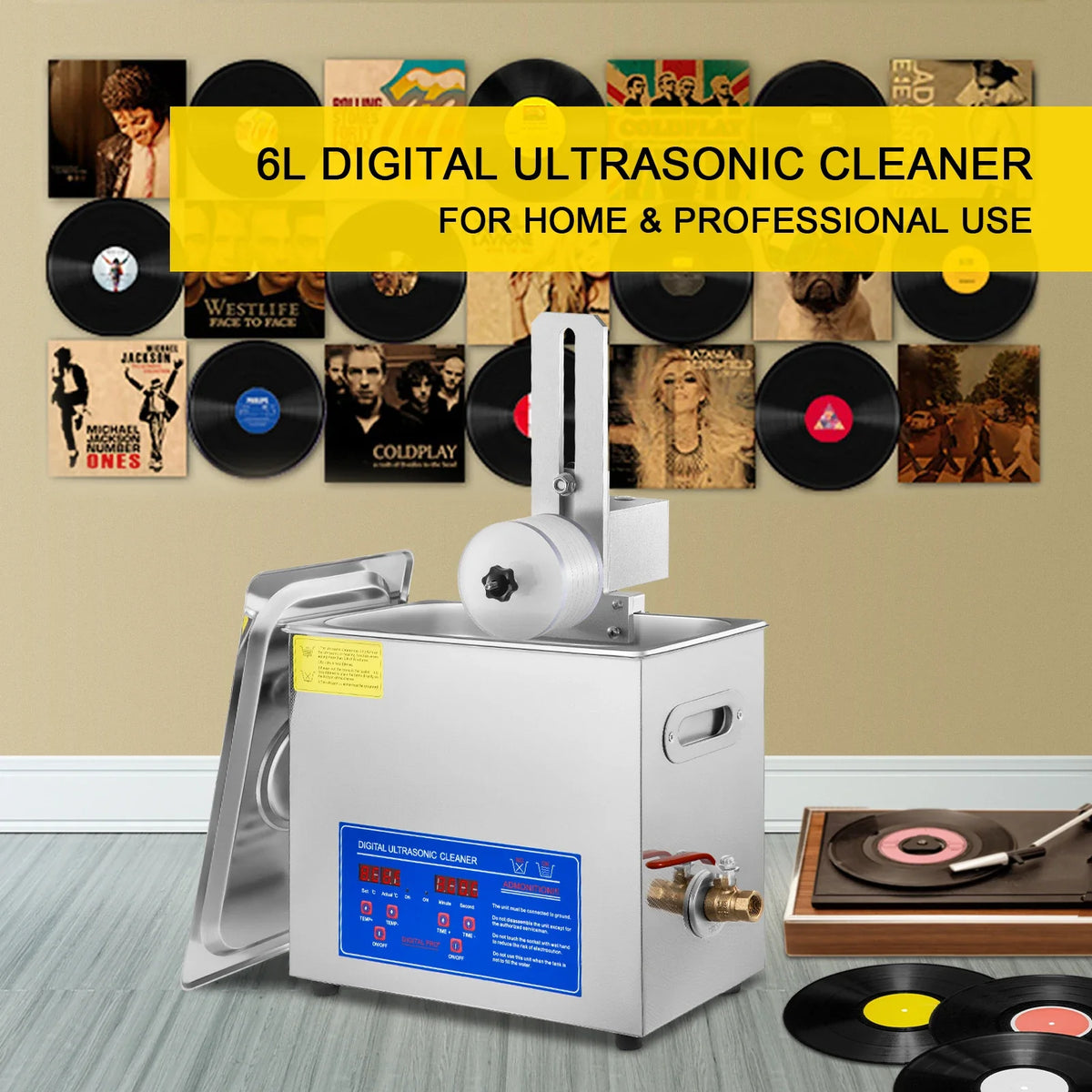 Ultrasonic Cleaner 6L Ultrasonic Vinyl Cleaner 7-12 Inch 8 Records 180W Ultrasonic Records Cleaner w/Drying Rack for Home