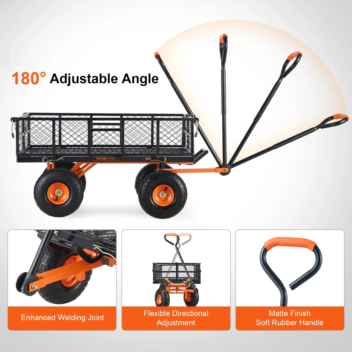 Garden Cart Sturdy Metal Utility Wagon 400lbs Load Versatile Dump Cart with Dual-Function Handle&10" Wheels Wheelbarrow
