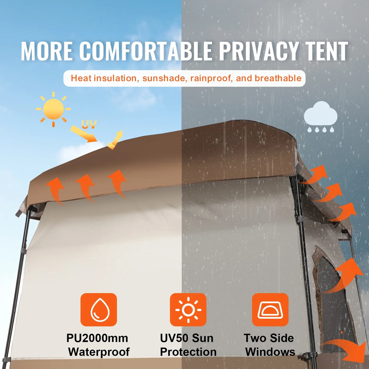 Camping Shower Tent 66" x 66" x 87" 1 Room Oversize Outdoor Portable Shelter Privacy Tent with Detachable Top Hanging Rope