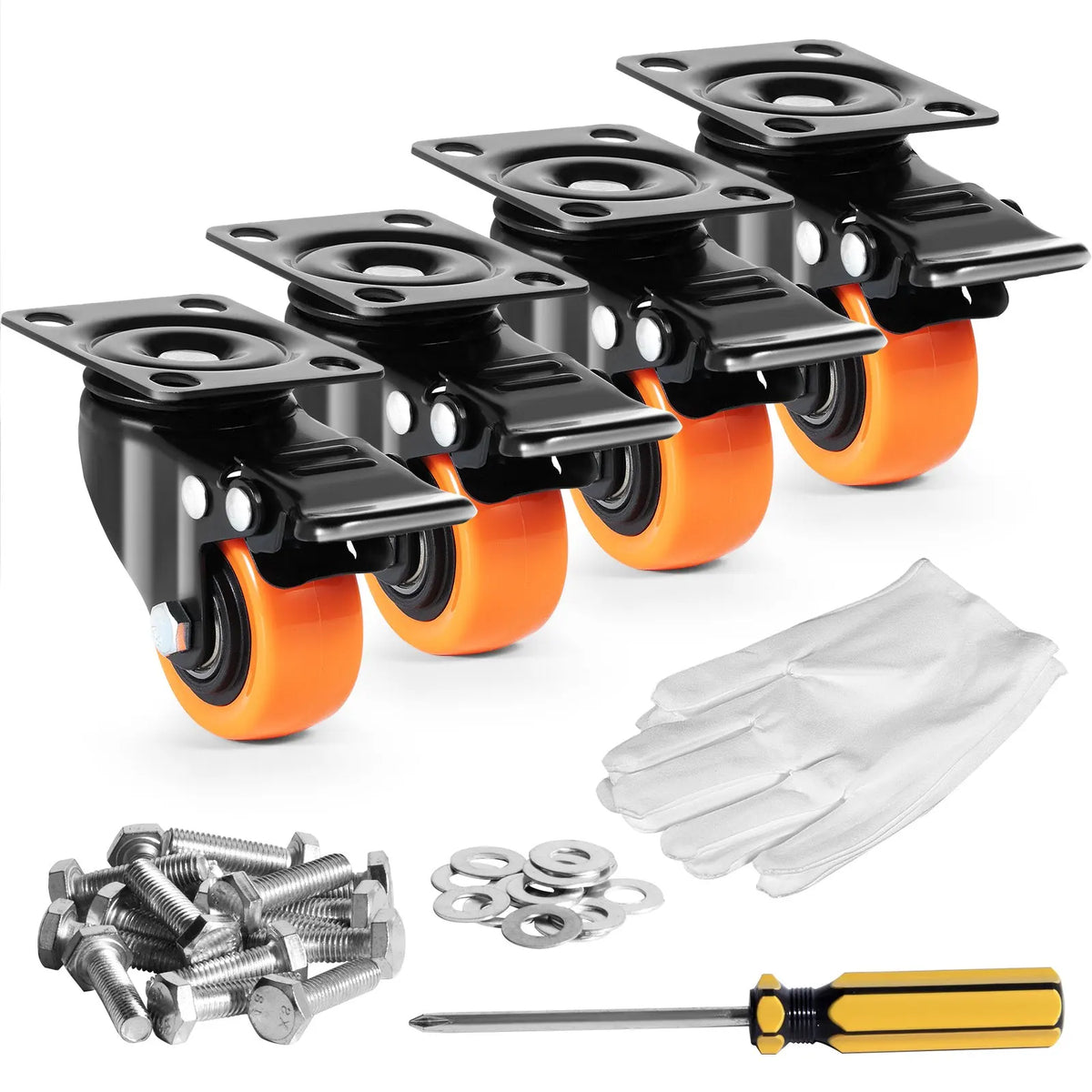 2" Swivel Casters (4-Pack) | 150lb x4 Load | Dual Lock + Quiet PVC Wheels | Non-Marking for Cart/Furniture/Workbench
