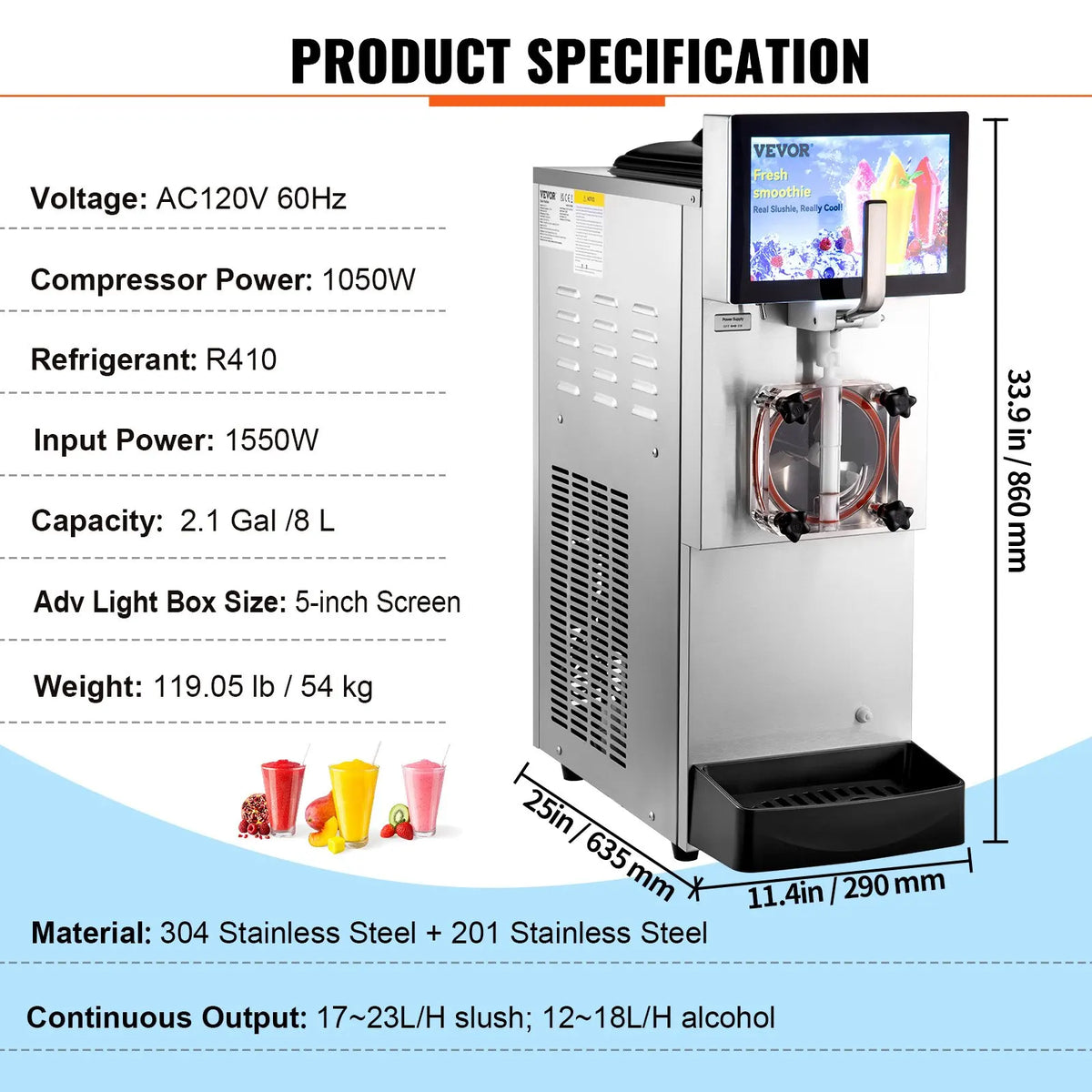 Commercial Slushy Machine,8L / 2.1 Gal Margarita Smoothie Frozen Drink Maker,Slushie Machine for Party Cafes Restaurants