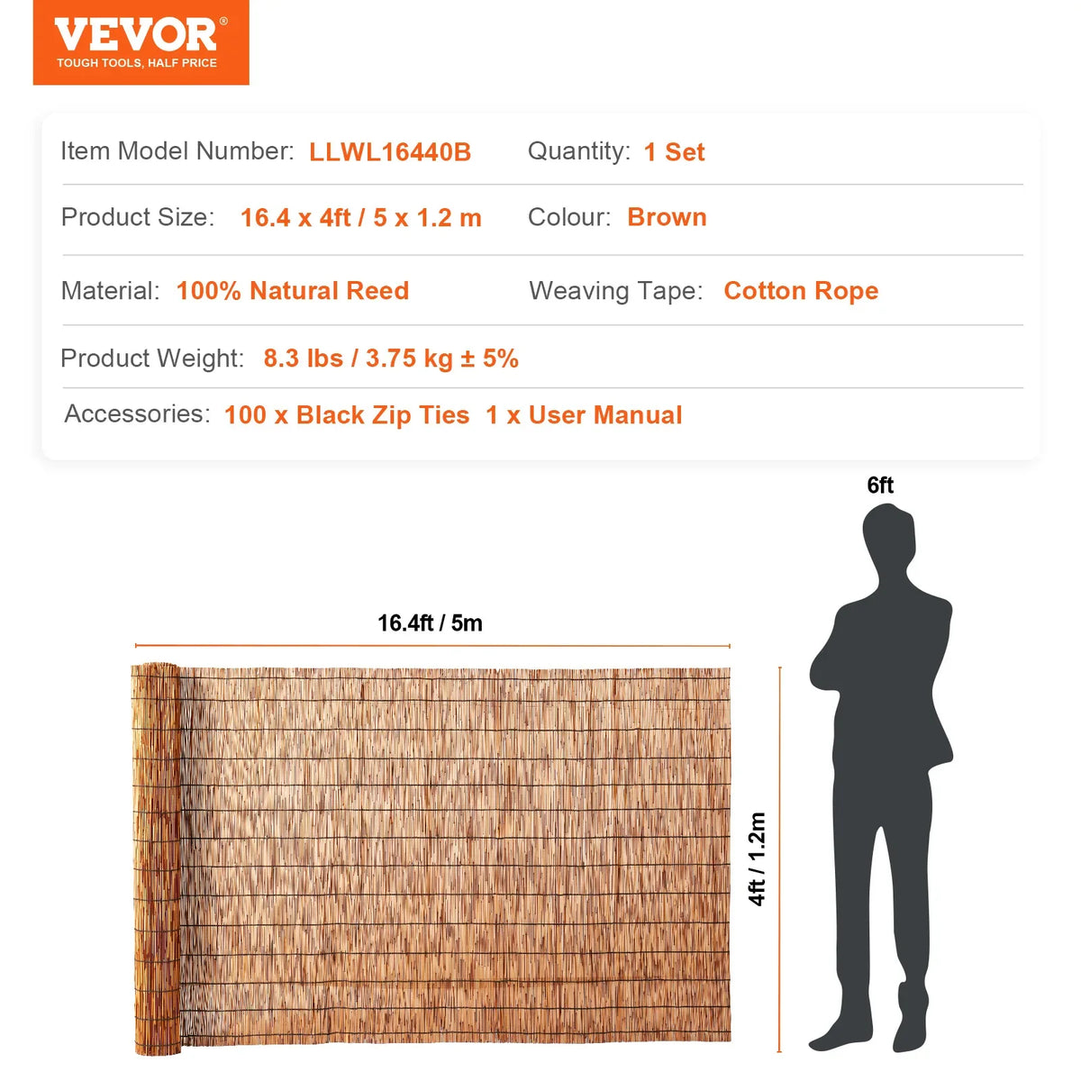 Natural Reed Fencing 5.5 ft x 16.4 ft Balcony Reed Fence Roll for Outdoor Backyard Patio Backyard Garden Fencing Divider