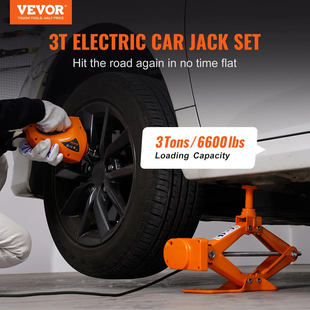 Electric Car Jack, 3 Tons /6600 lbs Scissor Jack w/ Electric Impact Wrench, 12V Car Jack w/Double Saddles & Remote Control