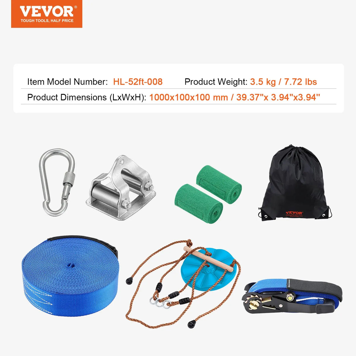 Zipline Kit for Kids and Adult,52-160FT Zipline Kit Up to 500 lbs,Backyard Entertainment Stainless Steel Harness Seat