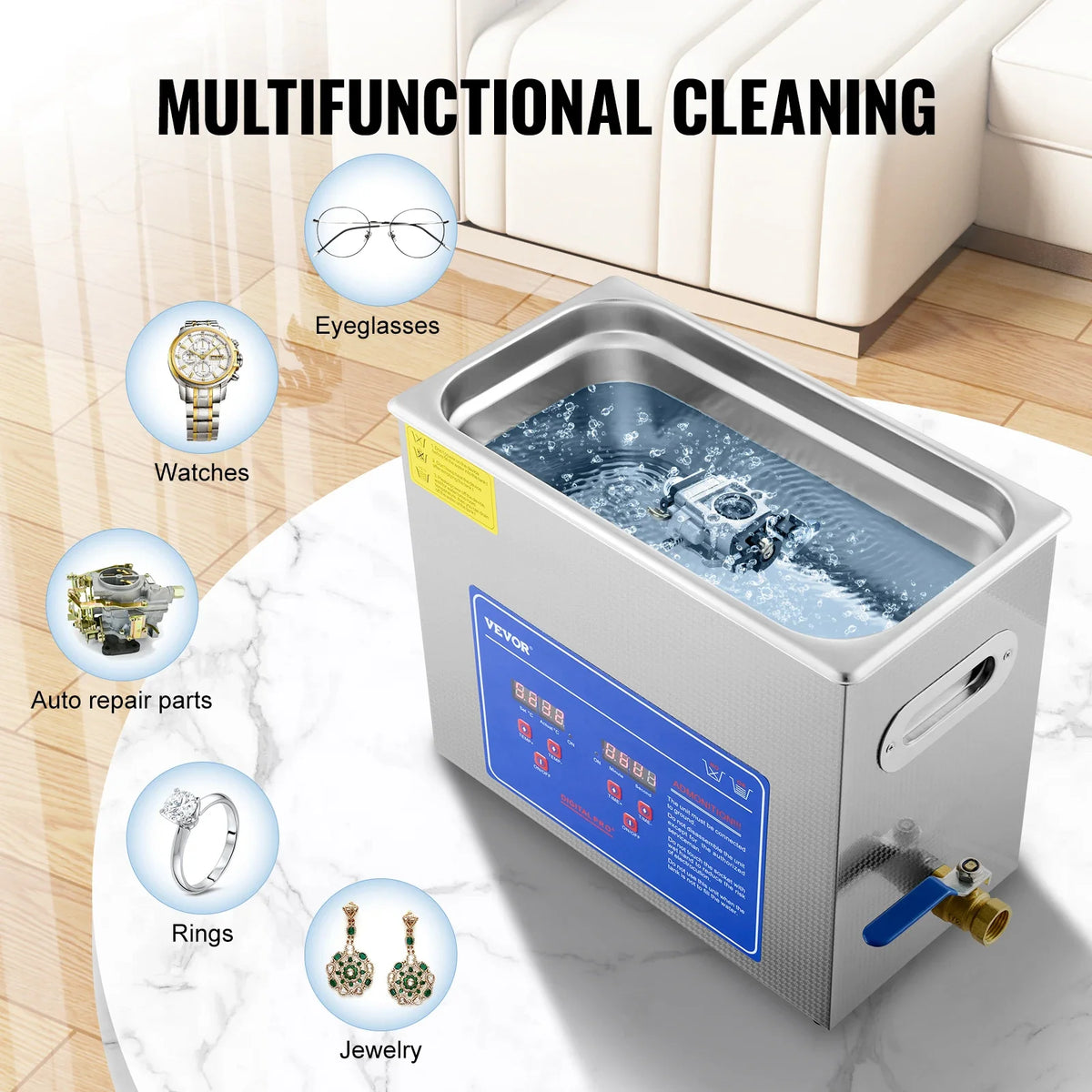 6L Ultrasonic Cleaner Machine,Stainless Steel Ultrasonic Cleaning Machine, with Digital Heater Timer, for Jewelry Cleaning
