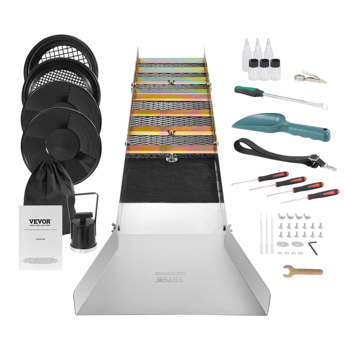 50" 12" Complete Sluice Box Gold Panning Kit Aluminum Alloy Gold Mining Equipment 23/16 PCS Gold Prospecting Kit