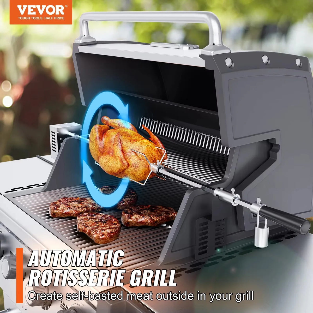 32/37 inch Grill Rotisserie Kit Electric BBQ Grill w/9W Motor Stainless Steel Automatic Grilling Kit Hexagon Spit Rod
