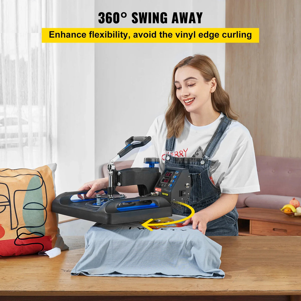 Heat Press Machine, 12 x 15 Inch, Fast Heating, 360 Swing Away Digital Sublimation T-Shirt Vinyl Transfer Printer, Blue