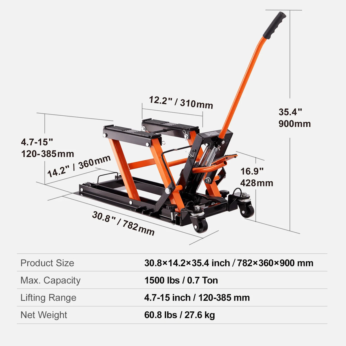 350/1100/1500 LBS Capacity Motorcycle Scissor Jack Lift with Deck Hydraulic Foot-Operated Jack Stand for ATV Dirt Bik