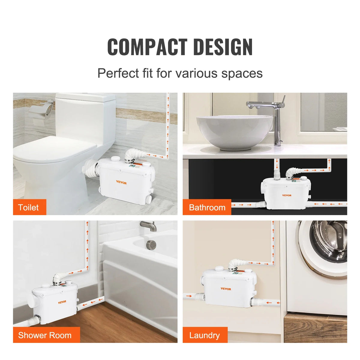 Macerator Pump, 500W, 6600 L/h Flow,26.2 ft/8 m Head, Macerator Sewerage Sump Pump with 3 Water Inlets for Toilet,Kitchen