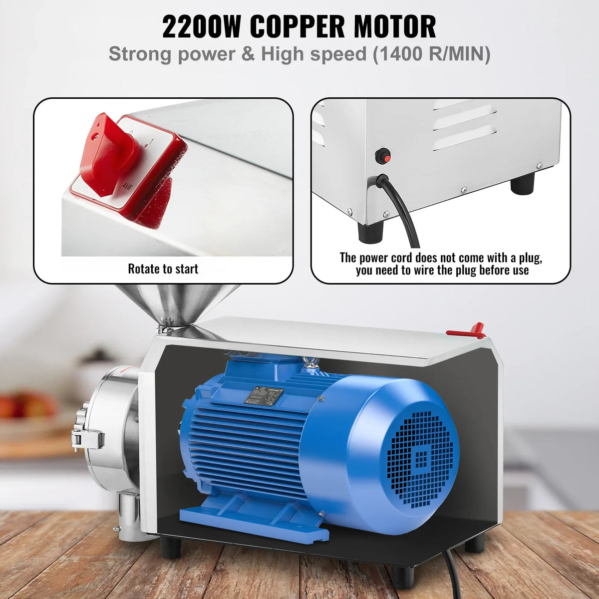Commercial Grinding Machine 2200W Corn Mill Grinder 50 KG/H Stainless Steel Corn Grinder Industrial Flour Milling Machine