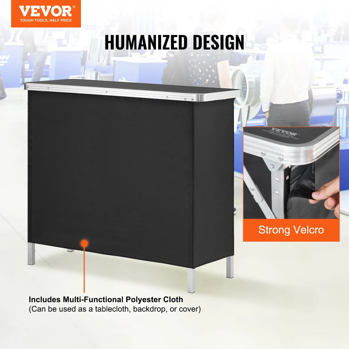 Folding Portable Bar Table Tradeshow Podium Table for Party Picnic Exhibition Includes Carrying Case Storage Shelf & Skirt