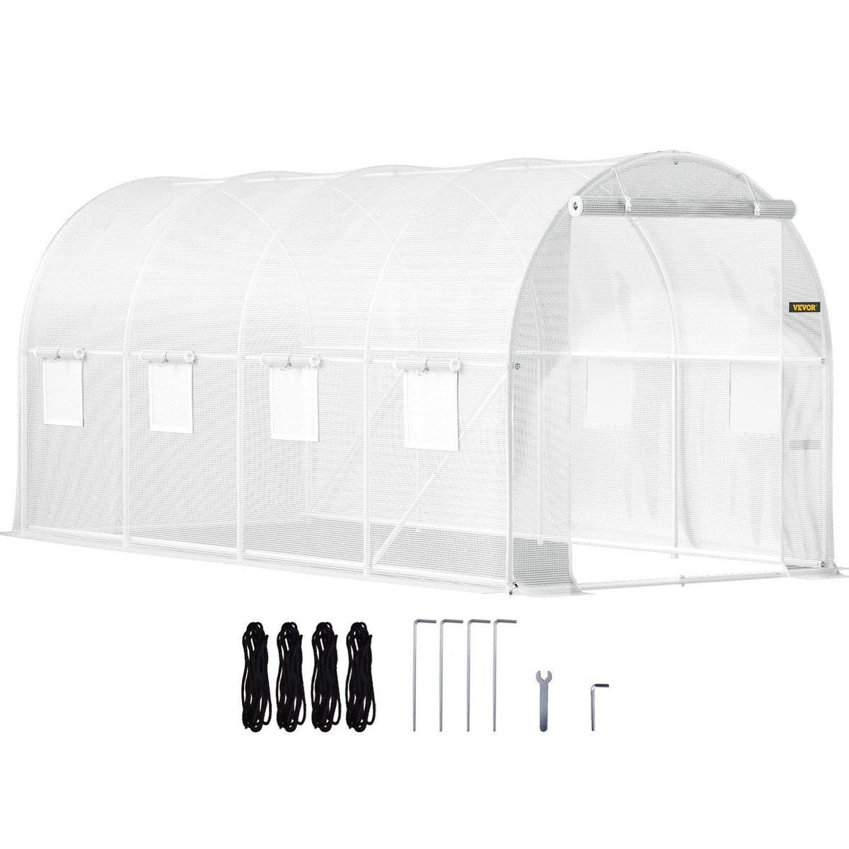 Walk-in Tunnel Greenhouse, 15 x 6.5 x 7 ft Portable Plant Hot House with Galvanized Steel Hoops, 1 Top Beam,Diagonal Poles