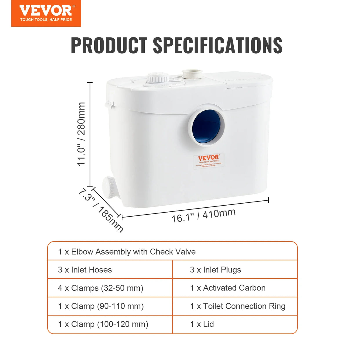 Macerator Pump 700W Head Macerator Sewerage Sump Pump with 3 Water Inlets Toilet/Kitchen/Sink/Waste Water Disposal Machine