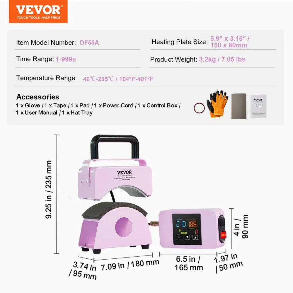 Hat Press Machine Mini Hat Heat Press for Caps Cap Heat Press Machine Safety Base and Glove Automatic Shut-Off Purple