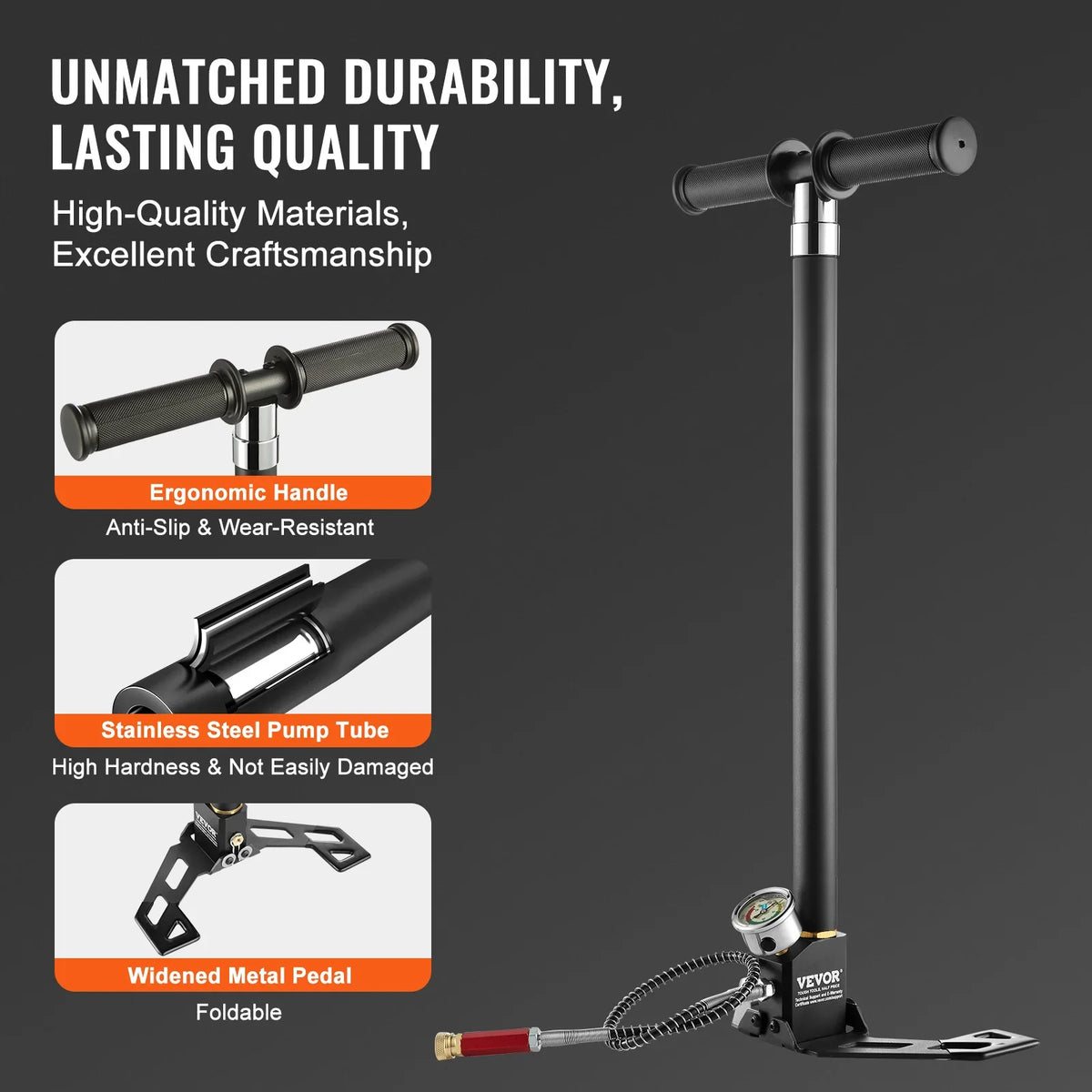 PCP Hand Pump 4 Stage 30Mpa 4500PSI High Pressure PCP Air Rifile Filling Stirrup Pump for Airguns, Paintball Filling, Tire