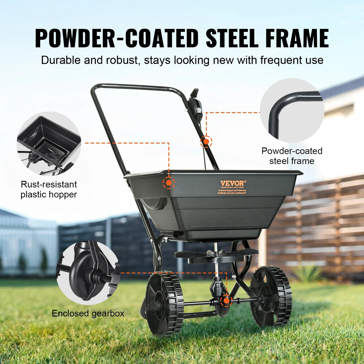 Broadcast Spreader Walk-Behind Turf Push Fertilizer Spreader Garden Seeder Designed for Residential Farm and Tough Terrain