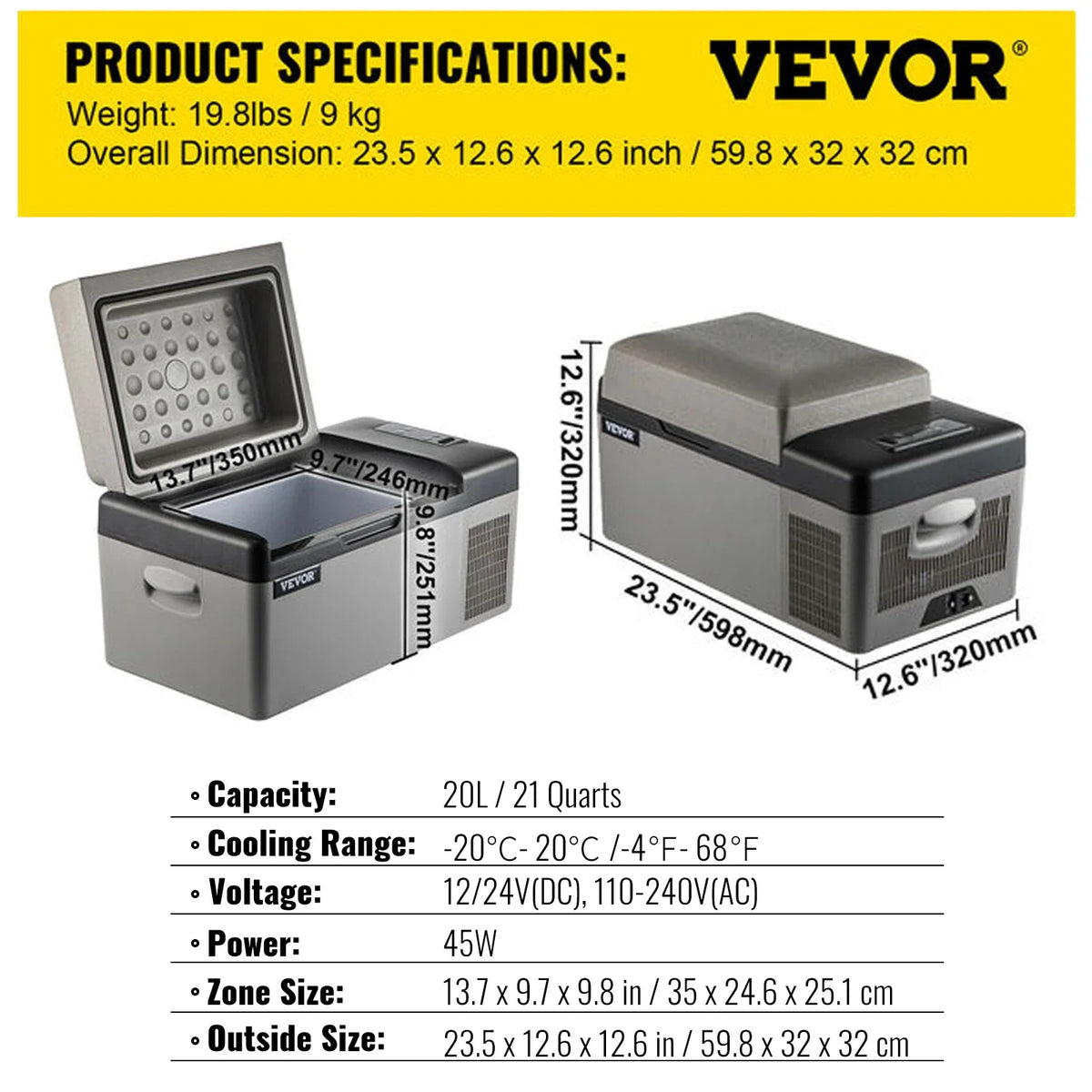 Car Mini Refrigerator Mini Fridge22-45L Freezer Portable Compressor Cooler 12/24V DC 110-240V Ice Box for Camping