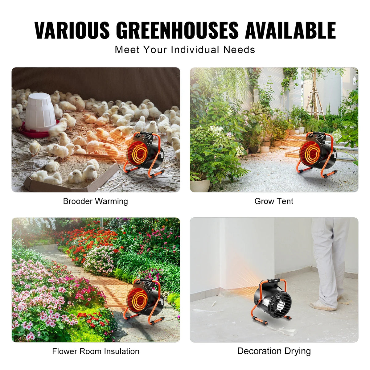 Greenhouse Heater 1500W with Overheat Protection 2-Speed Setting Electric Portable Heater Fan for Green House, Flower Room