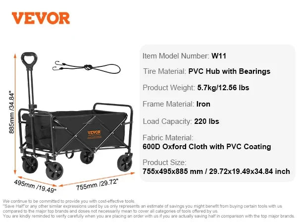Collapsible Folding Wagon Beach Wagon Cart Heavy Duty Folding Wagon Cart 220 lbs  for Camping Shopping Gar