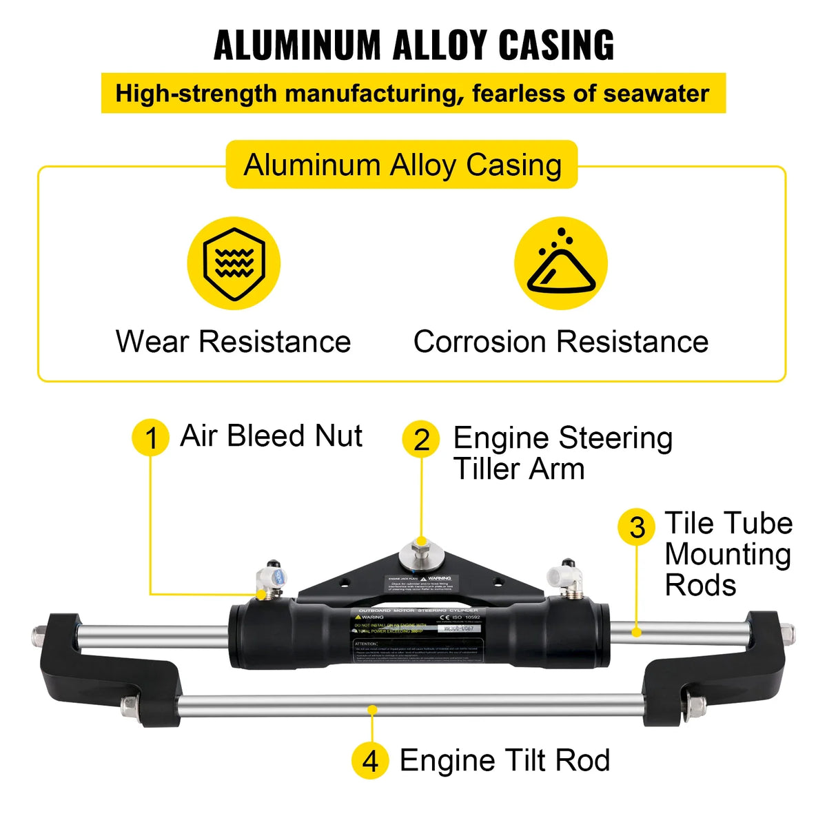 Hydraulic Steering Cylinder 300HP Without Hydraulic Hose and Helm for Outboards Boat Steering System
