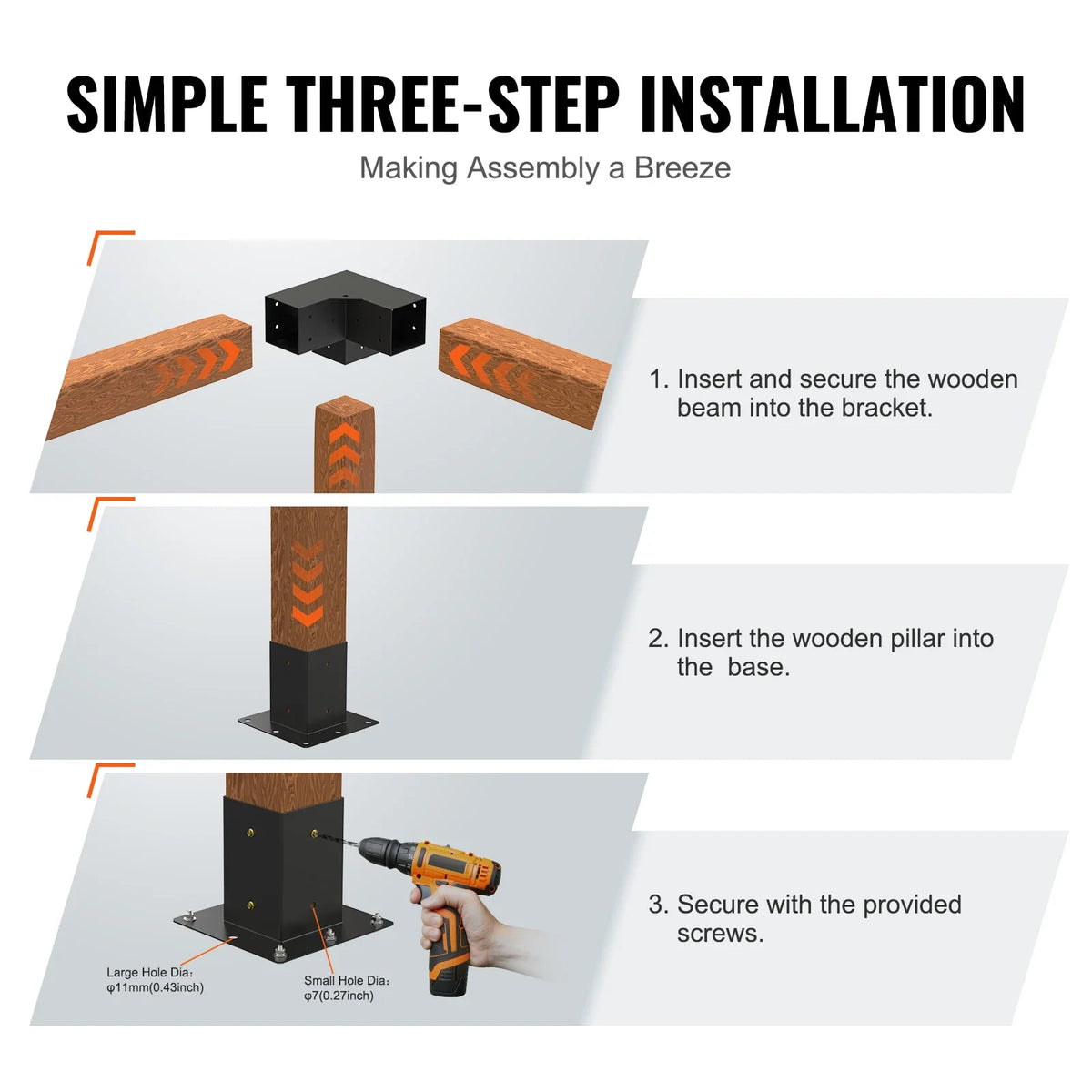 Pergola Bracket Kit Heavy Duty Corner Bracket Woodworks DIY Post Base Kit Easy Installation Wooden Beams