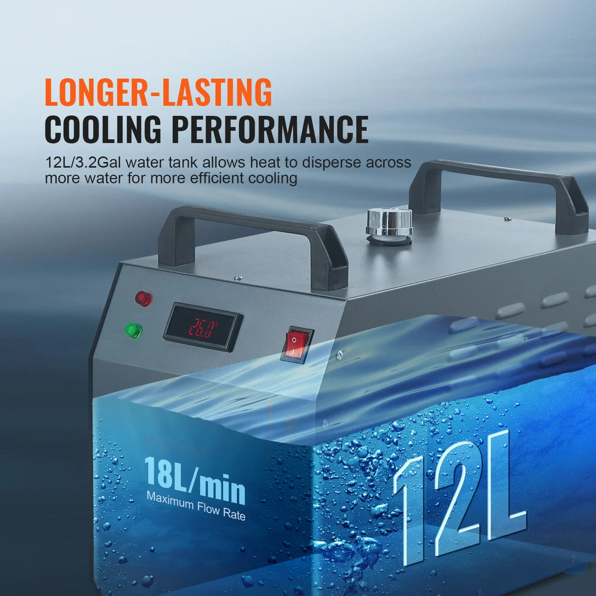 Industrial Water Chiller, CW-3000(PRO),150W Air-Cooled Industrial Water Cooler Cooling System with 12L Water Tank,18 L/min
