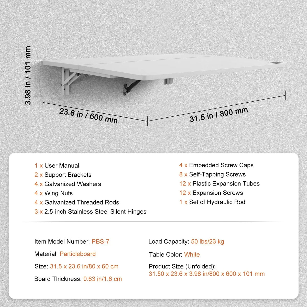 Wall Mounted Folding Table Wall Mount Drop Leaf Table, Floating Desk with Iron Bracket, Wall Desk Fold Down