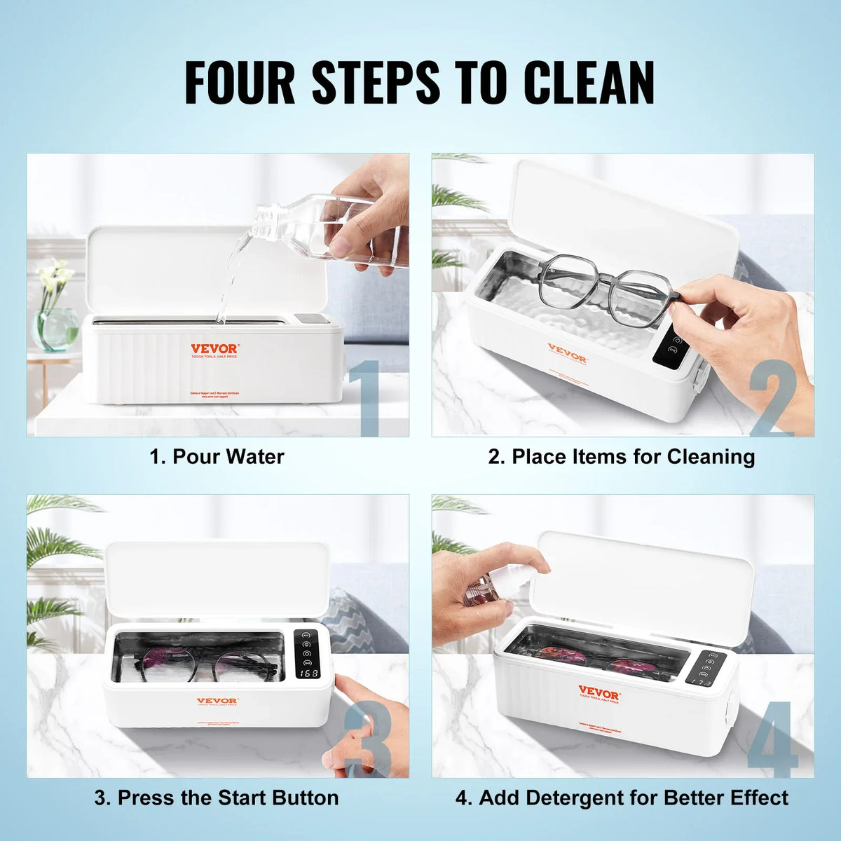 Ultrasonic Cleaner Machine 470ml w/ 4 Timer Modes,Portable ultrasonic jewelry cleaner w/ Cleaning Basket,for Eyeglasses