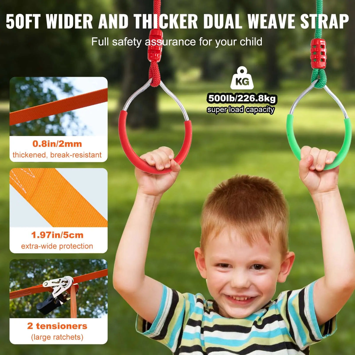 2x50/56/60/65FT Ninja Warrior Obstacle Course for Kids Weatherproof Slacklines 500lbs Weight Outdoor Playset Equipment