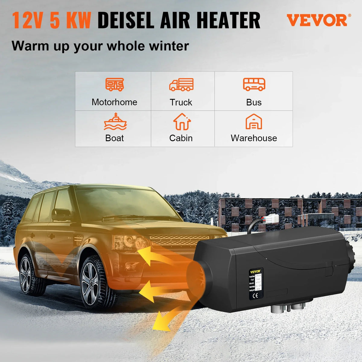 5KW Air Diesel Heater 12V Diesel Parking Heater LCD Switch 5KW Diesel Heater Muffler for RV Motorhome Trailer Trucks Boats