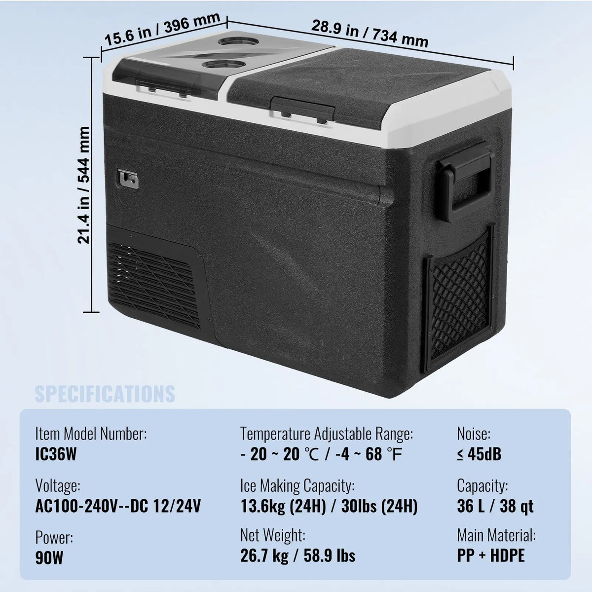 Car Fridge 115L Car Refrigerator Dual Zone Freezer with Wheels and Handle -4℉-68℉ 12/24V DC