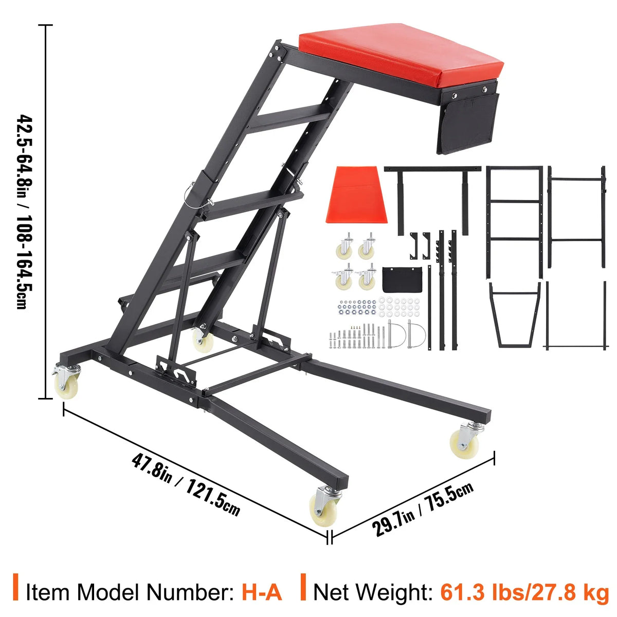 Engine Creeper 42.5"-64.8", 400 LBS Capacity High Top Foldable Creeper, for Home Garage, Workshop Repair Maintenance