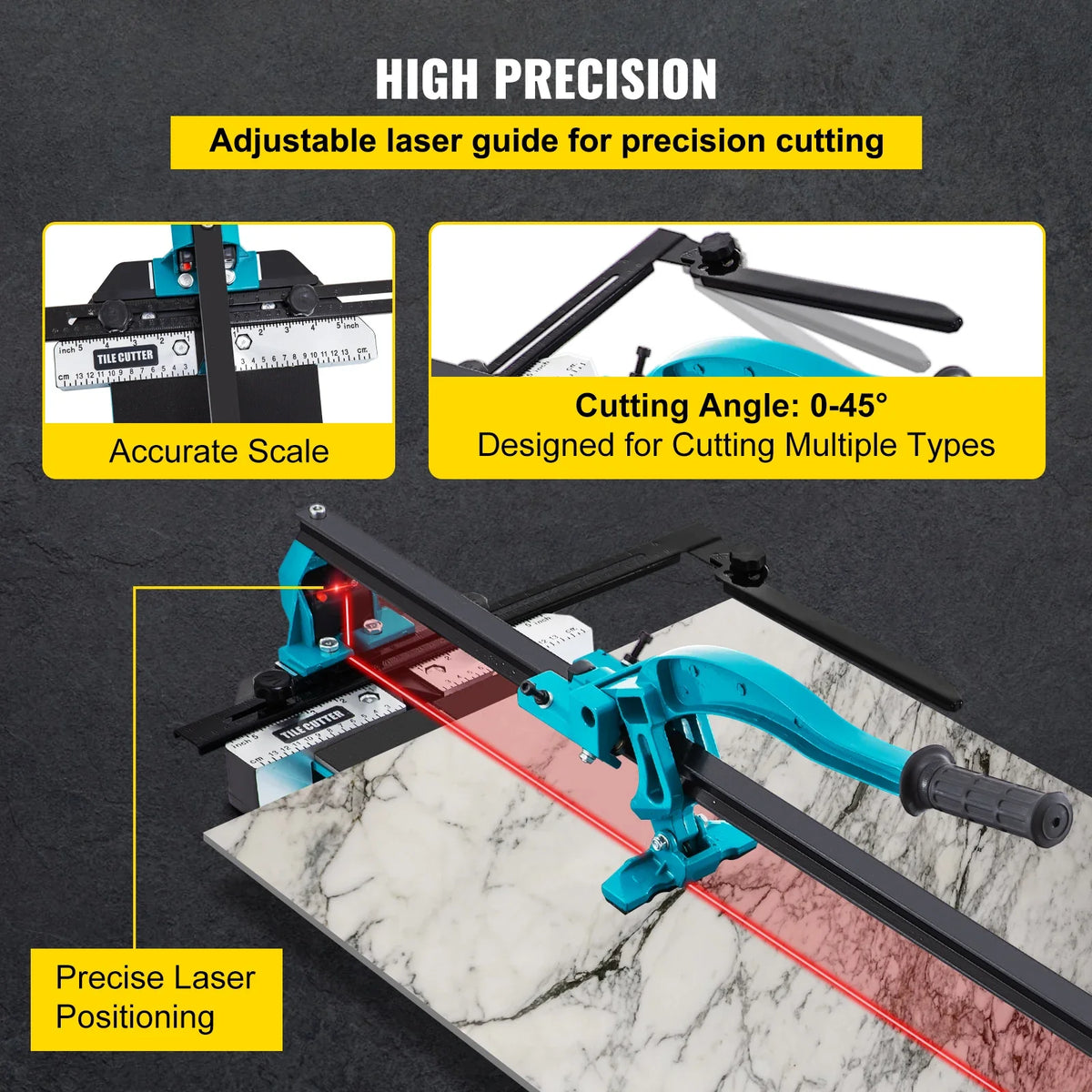 Manual Tile Cutter Porcelain Ceramic Tile Cutter with Tungsten Carbide Cutting Wheel Infrared Positioning Durable Rails