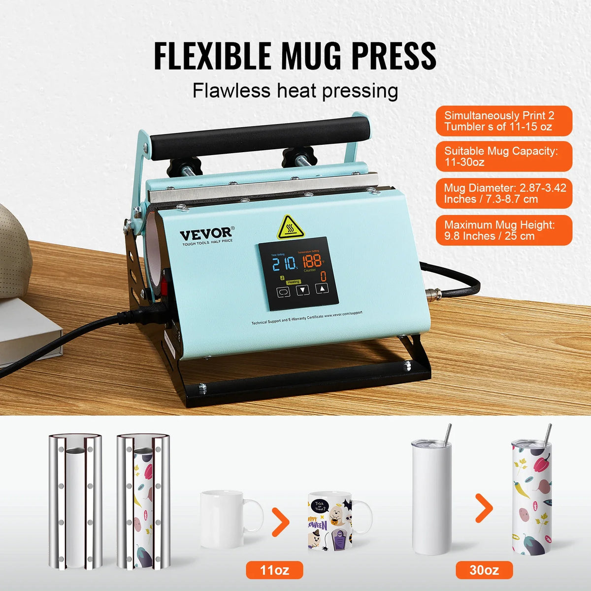 2 in 1 Tumbler and Hat Heat Press Machine for Caps and Hats, Tumbler Heat Press for 11-30oz Sublimation Tumblers and Mugs