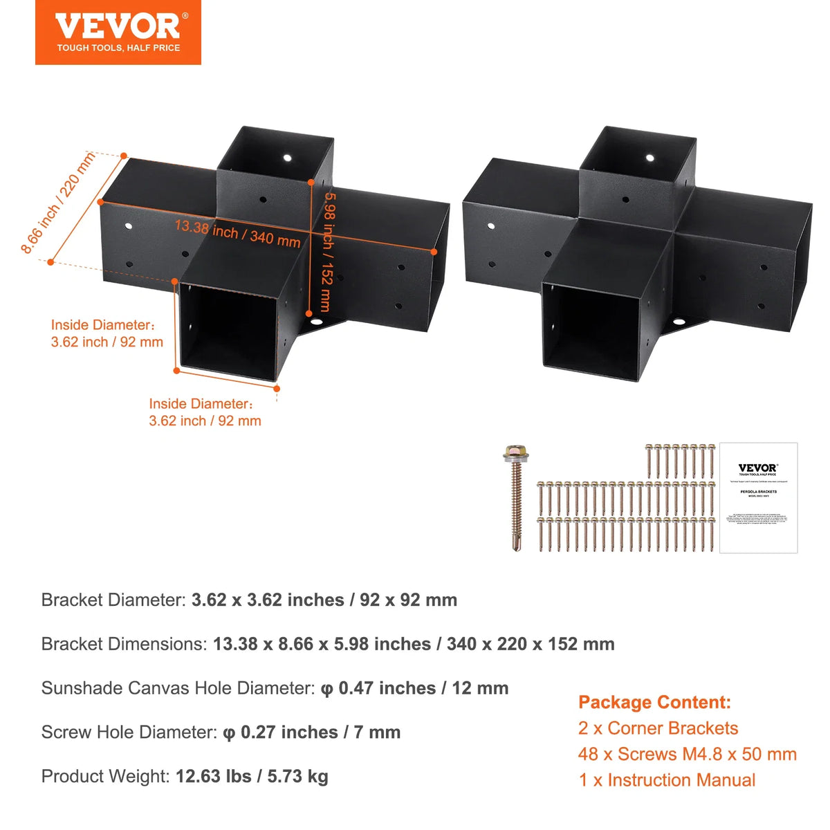 Pergola Bracket Kit Heavy Duty Corner Bracket Woodworks DIY Post Base Kit Easy Installation Wooden Beams