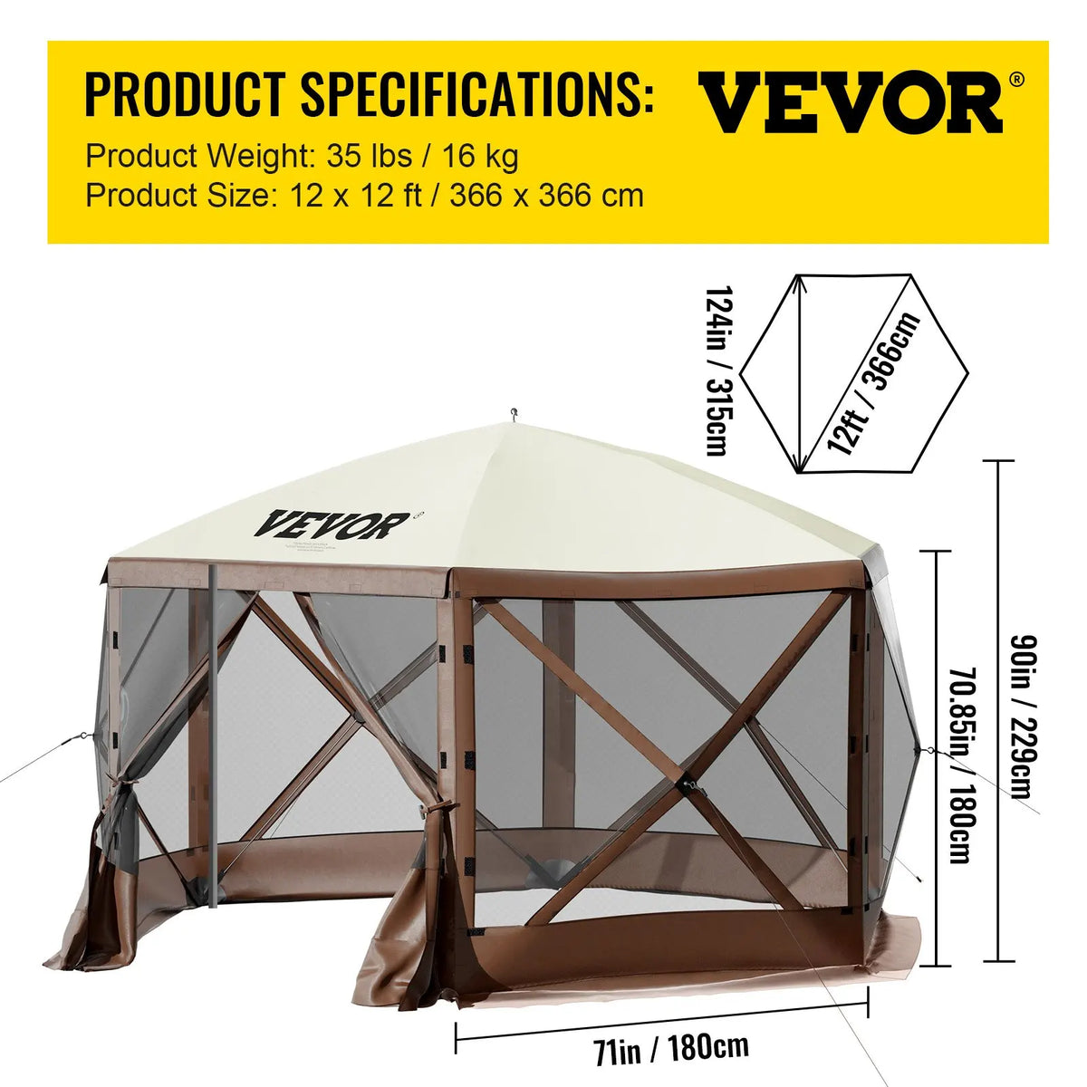 10x10/12x12FT Family Camping Tent - Canopy Screen Shelter with UV50+ Sun Protection Steel Frame Waterproof for 6 People