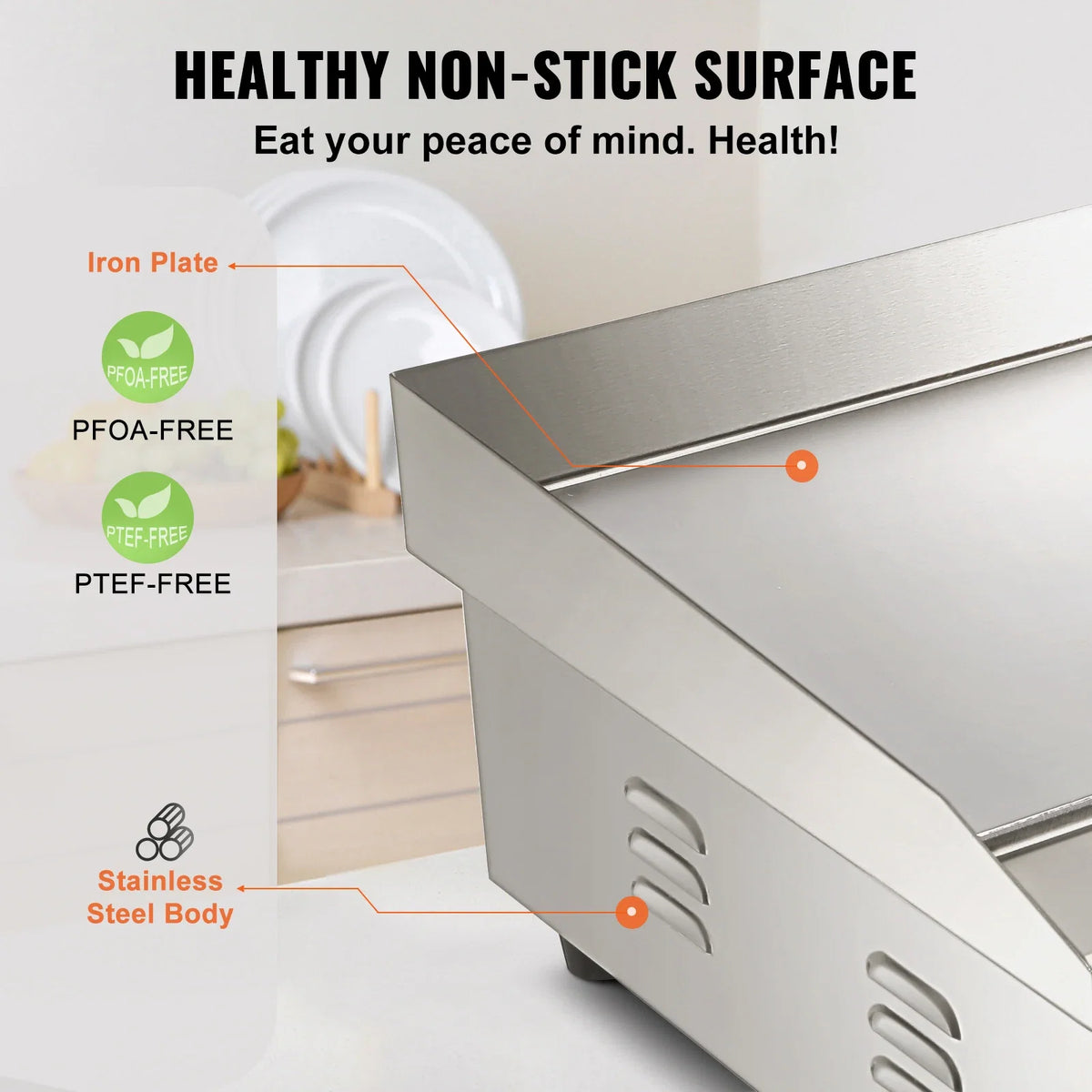 Commercial Electric Griddle,Countertop Flat Top Grill, Stainless Steel Teppanyaki Grill with Non Stick Iron Cooking Plate