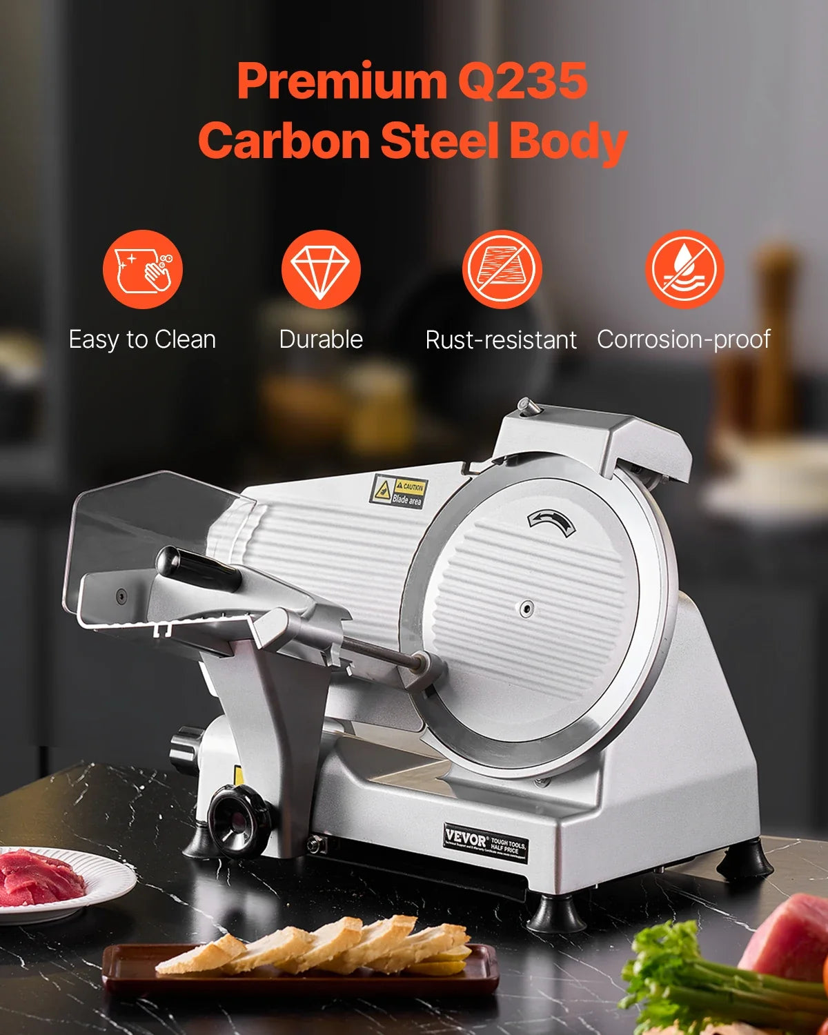 Commercial Meat Slicer, 10 inch Electric Deli Food Slicer, 180W Meat Cutter with a Premium 65Mn Blade, 0-0.4 in Thickness